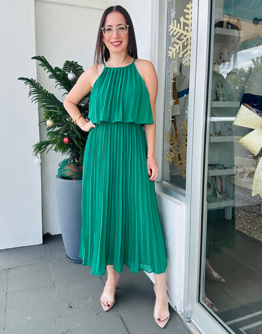 Emerald Green  Pleated Dress (Pre-Order Now!! Arrives Dec/6)