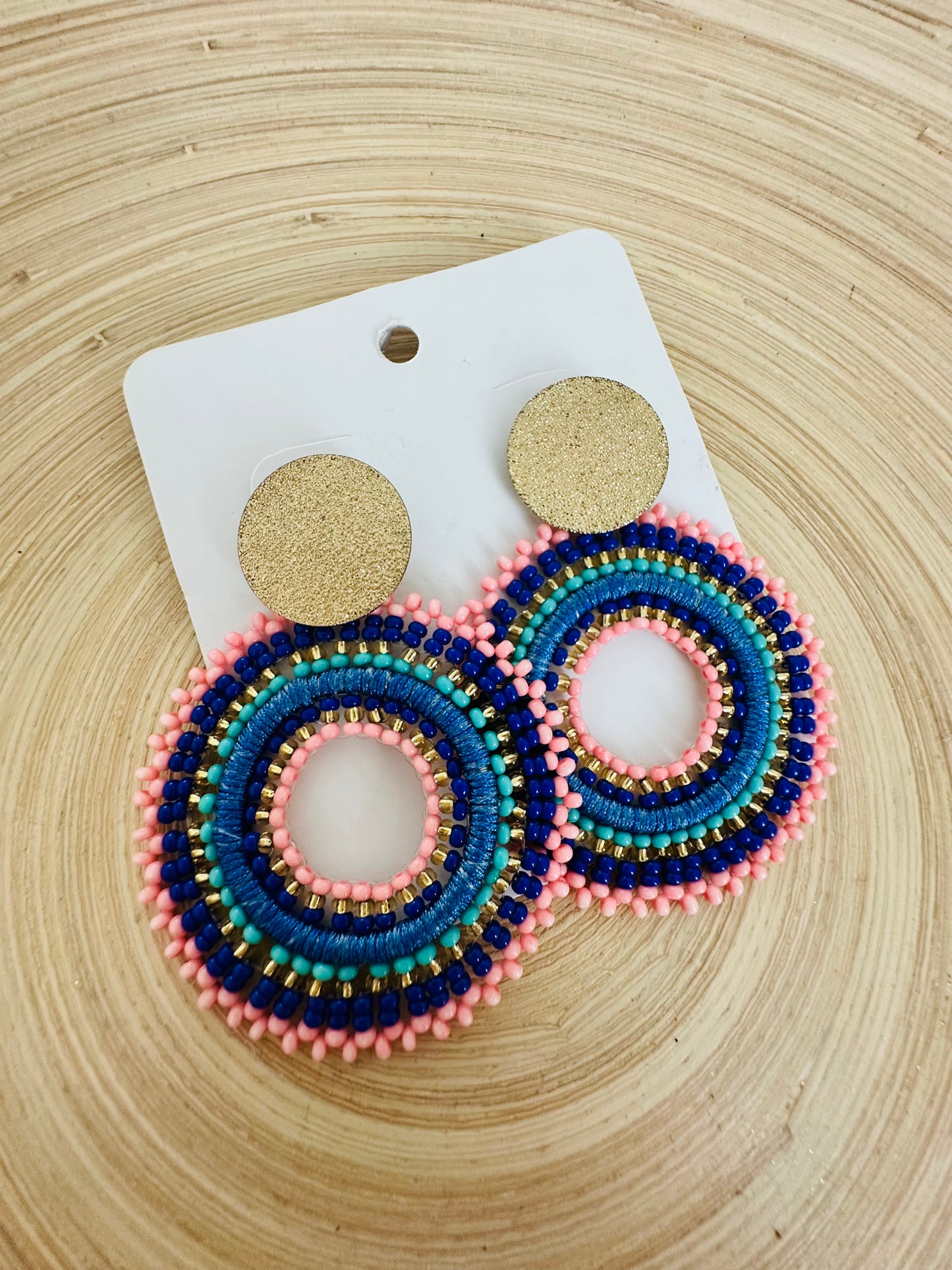 Blue/ Pink Beaded Earrings