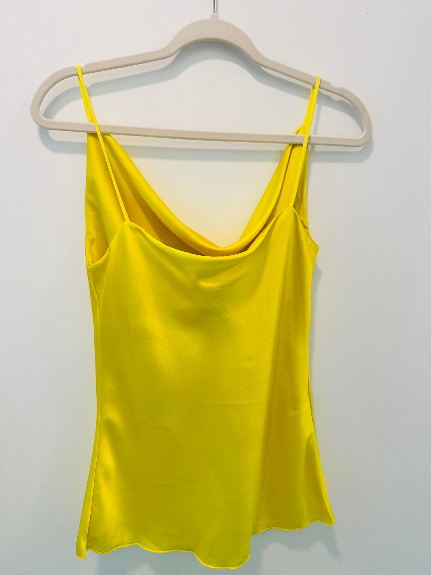 Yellow Satin Cowl Neck Top