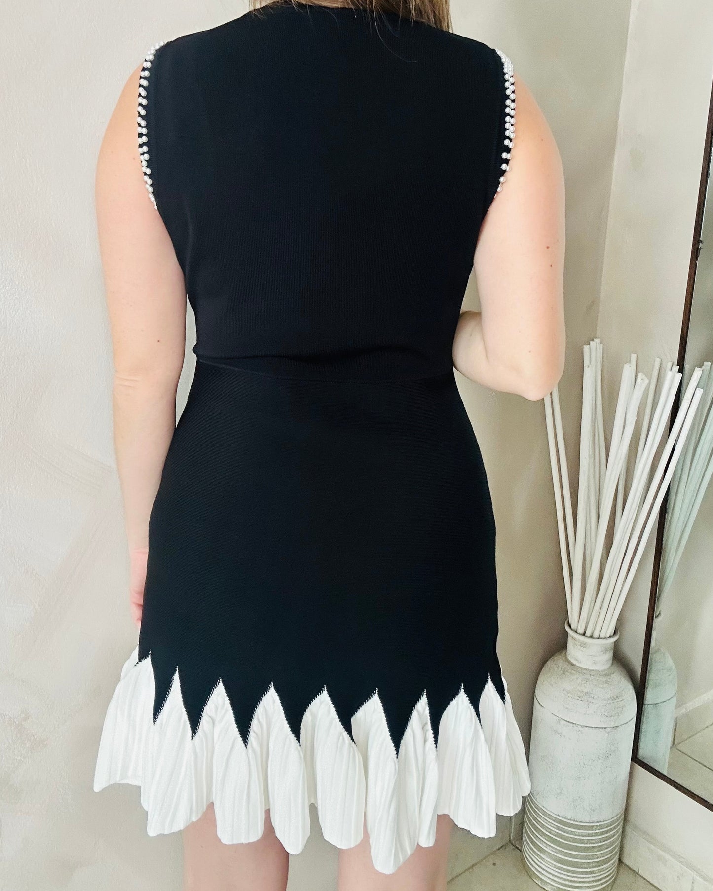 Black White Contrast Pearl Dress