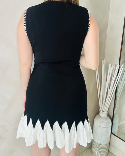 Black White Contrast Pearl Dress