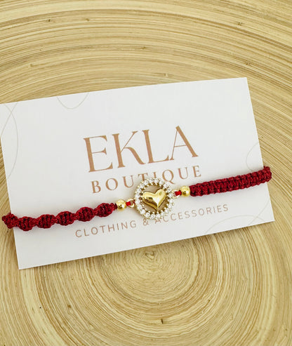 Heart Pendant- Red Cord Bracelet