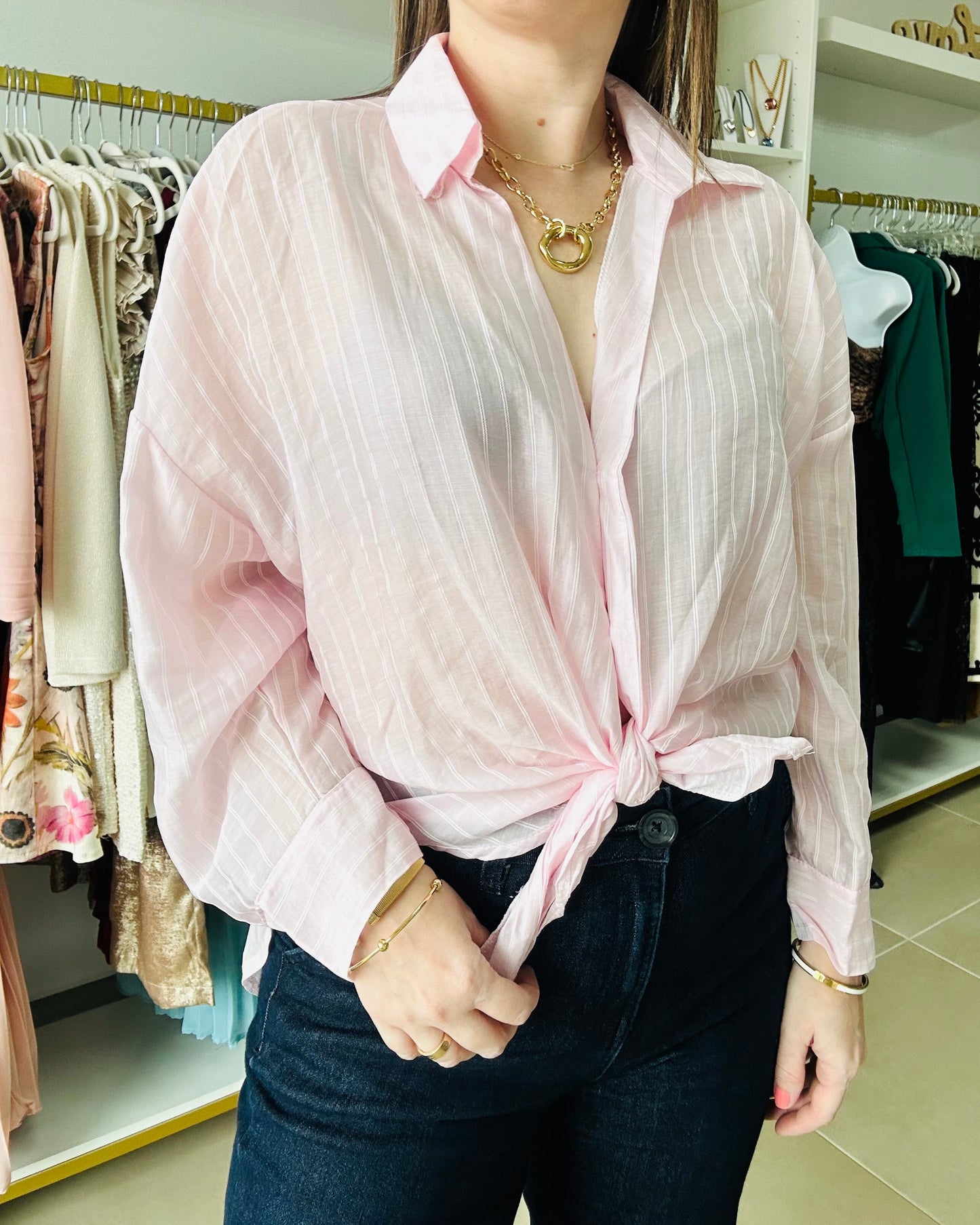 Light Pink/ white Stripes Button Down Top