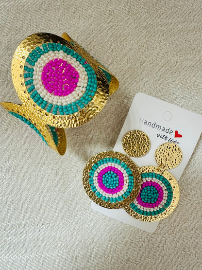 Multi color  Cuff +Earrings Set