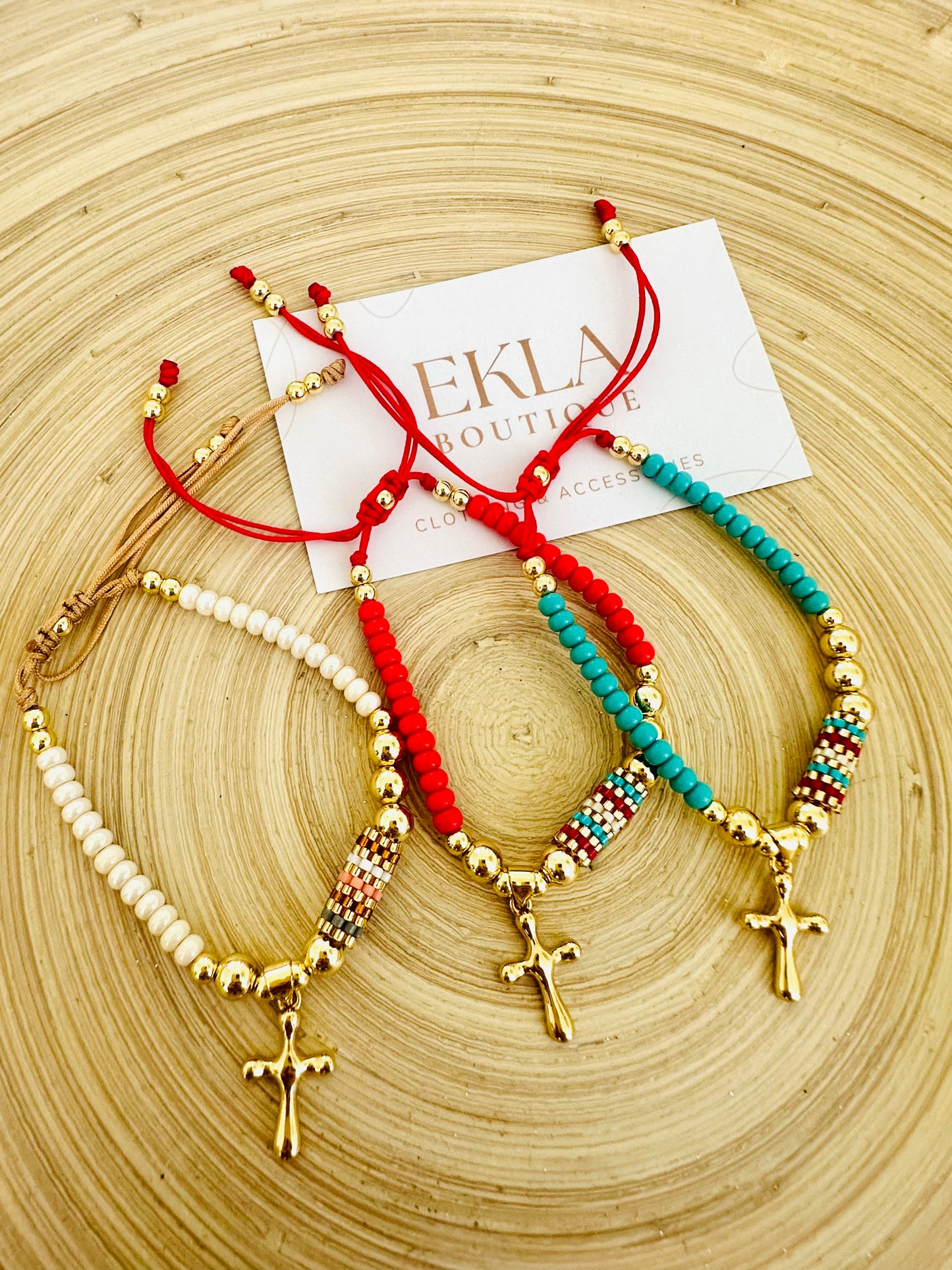 Cross Charm Beaded Tube Bracelet