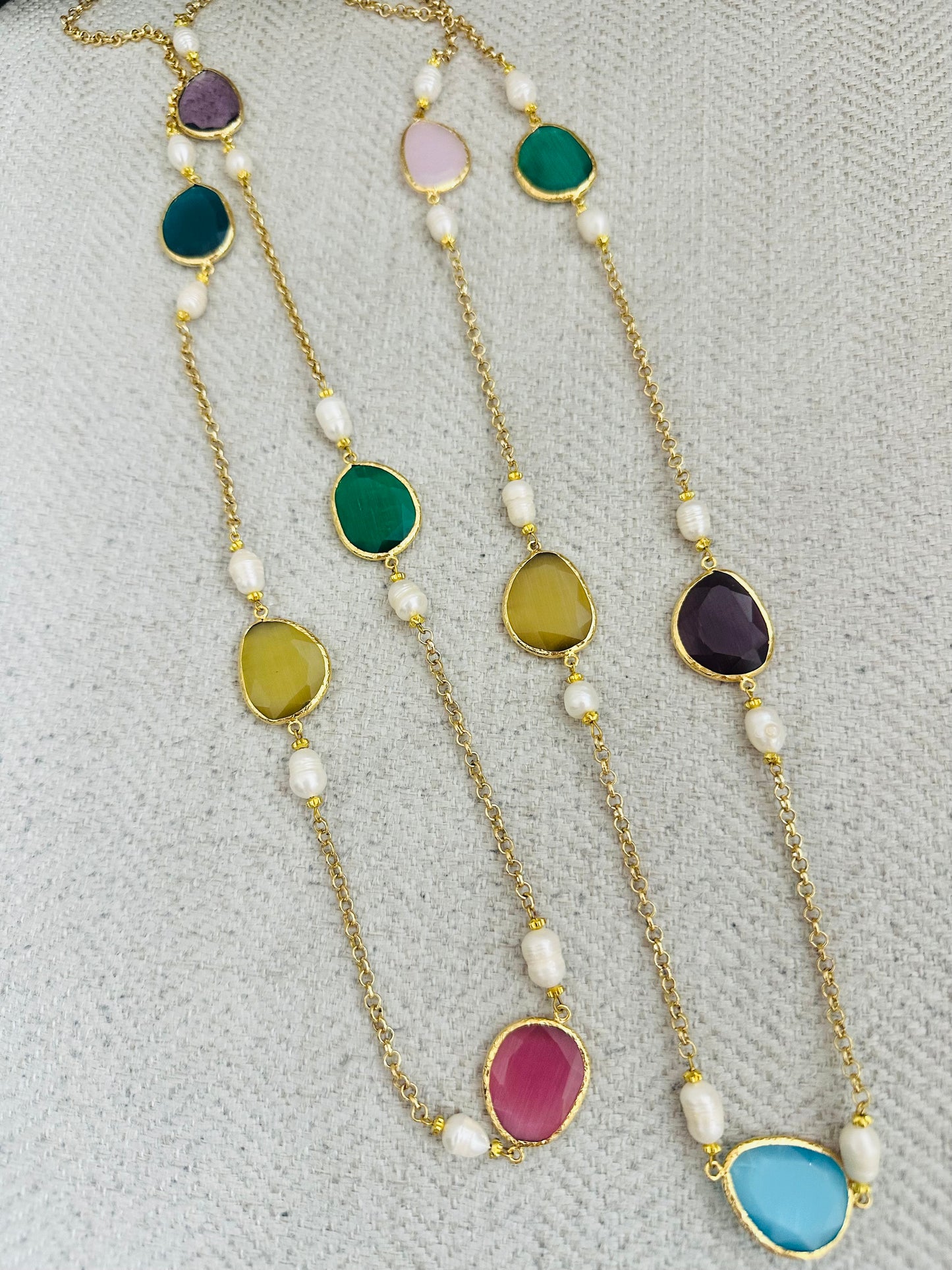 Stones and Pearls Gold Plated Necklace