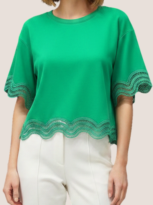 Green Crochet Border  Top By. Gracia(Pre-Order: Arrive May/22)