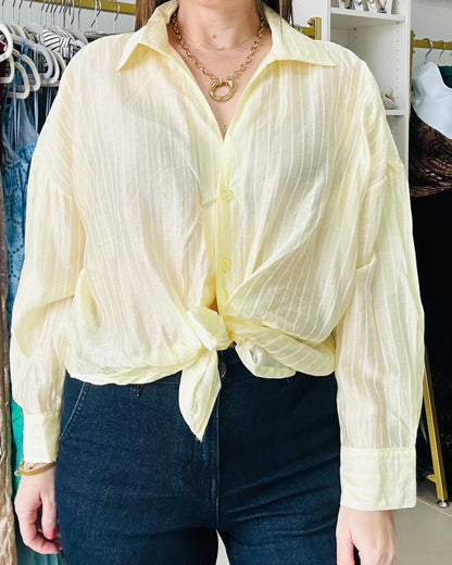 Light Yellow/ white Stripes Button Down Top (Copy)