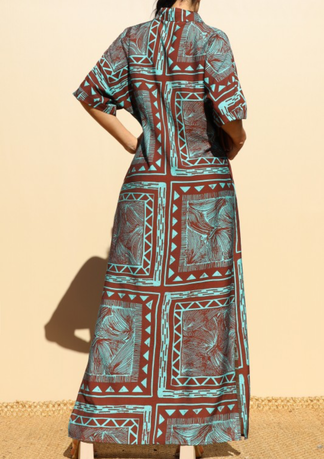 Turquoise/Brown  Maxi Dress-Shirt