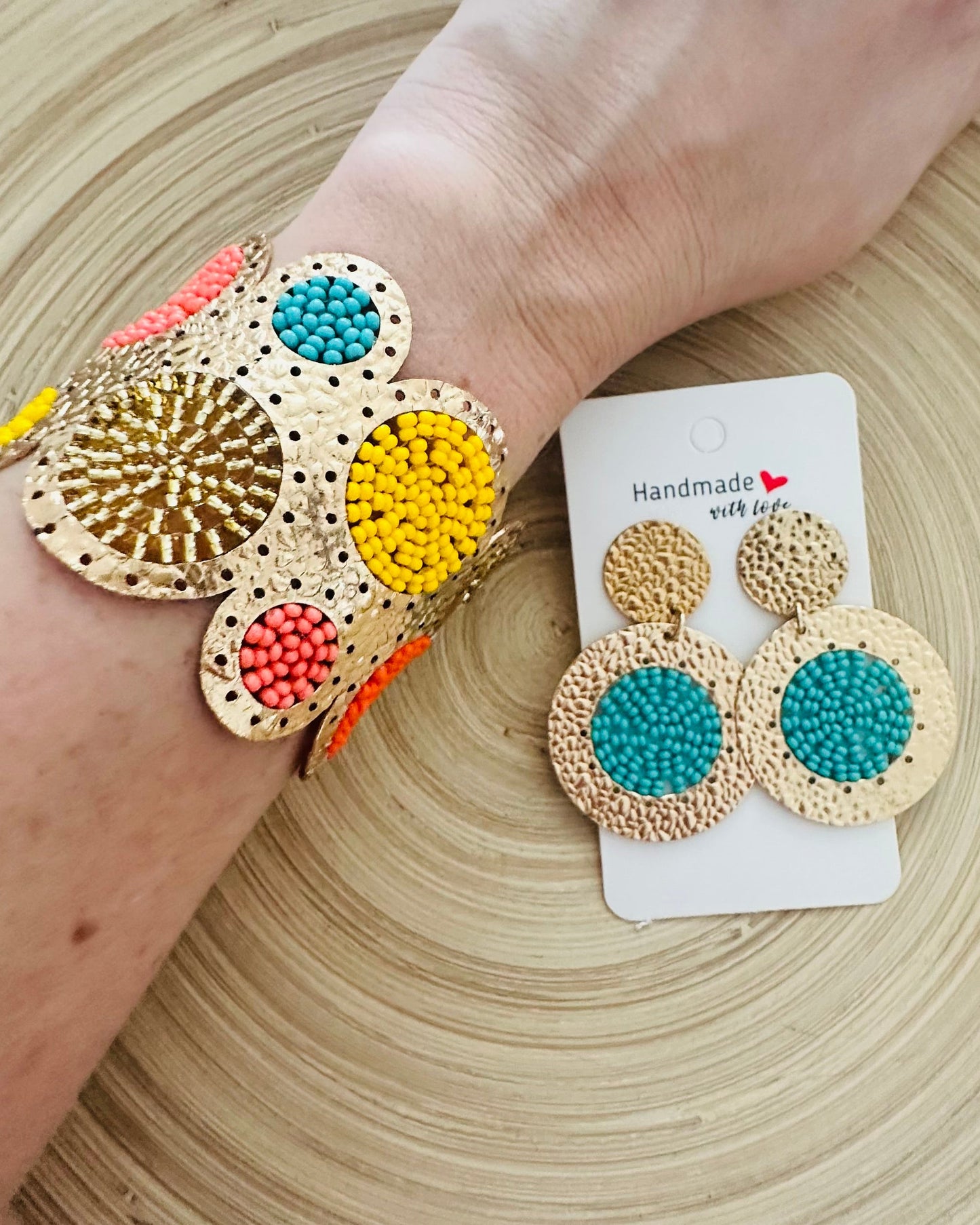 Multi color  Cuff +Earrings Set