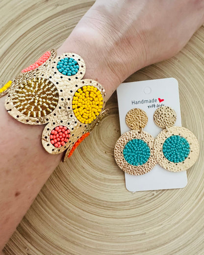 Multi color  Cuff +Earrings Set