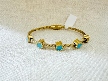 Turquoise Flowers Cable Bangle