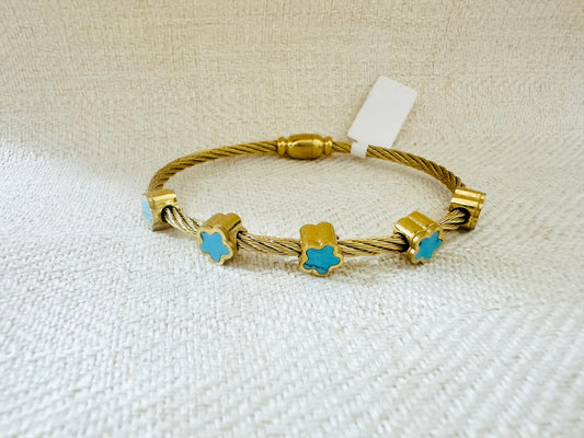 Turquoise Flowers Cable Bangle