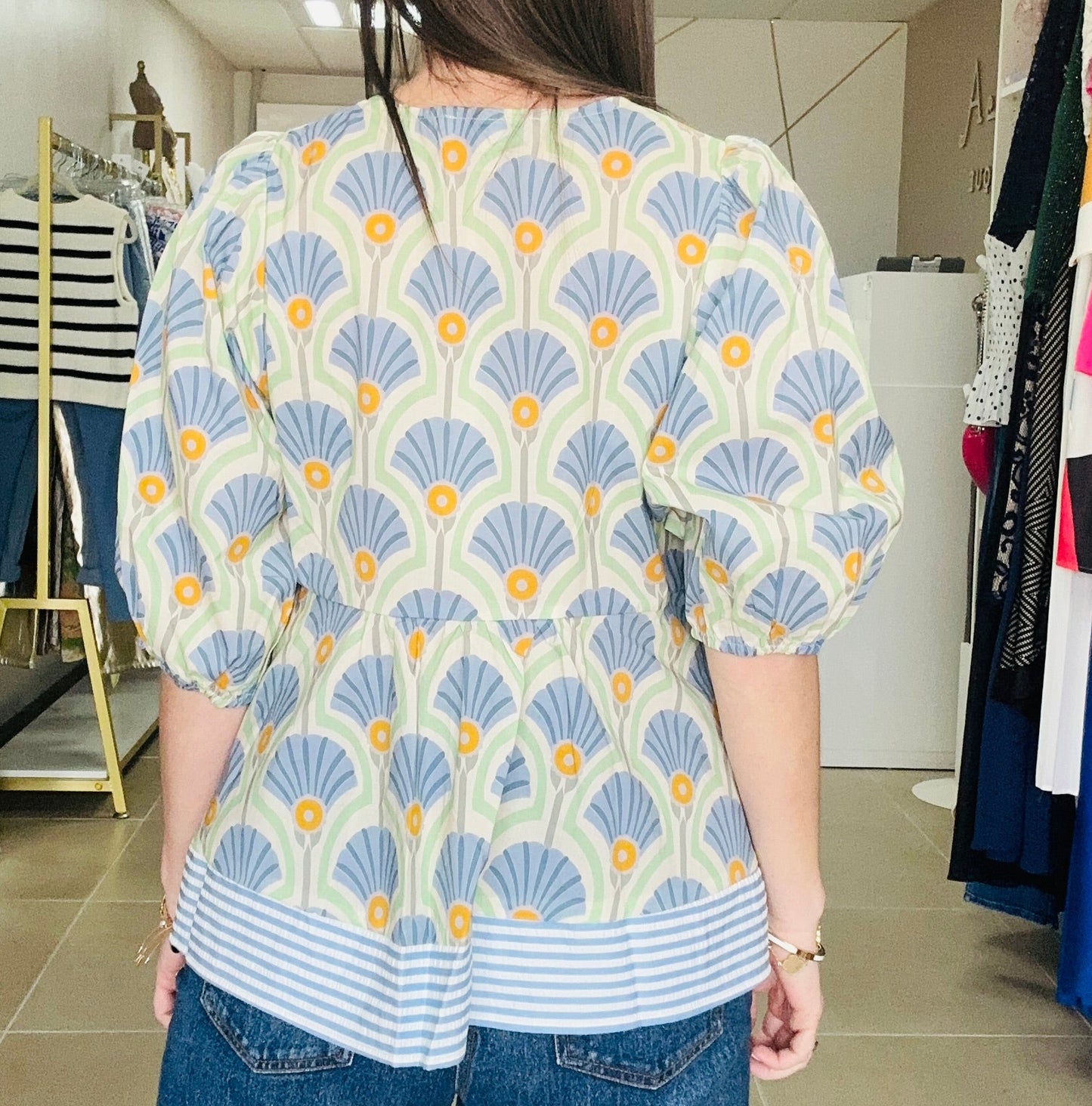 Blue Stripes Contrast Half Sleeve TOP