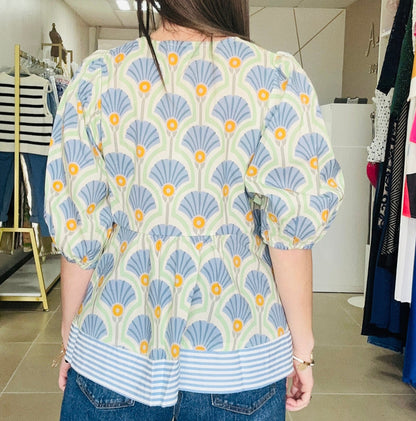 Blue Stripes Contrast Half Sleeve TOP