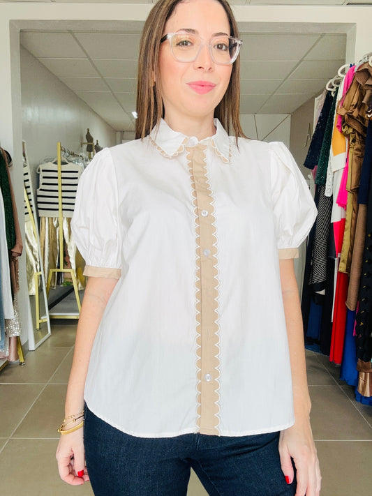 Classy White -Cream Details Blouse