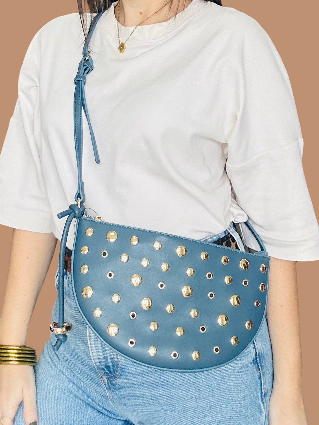Half Moon Teal blue Studs Bag Crossbody