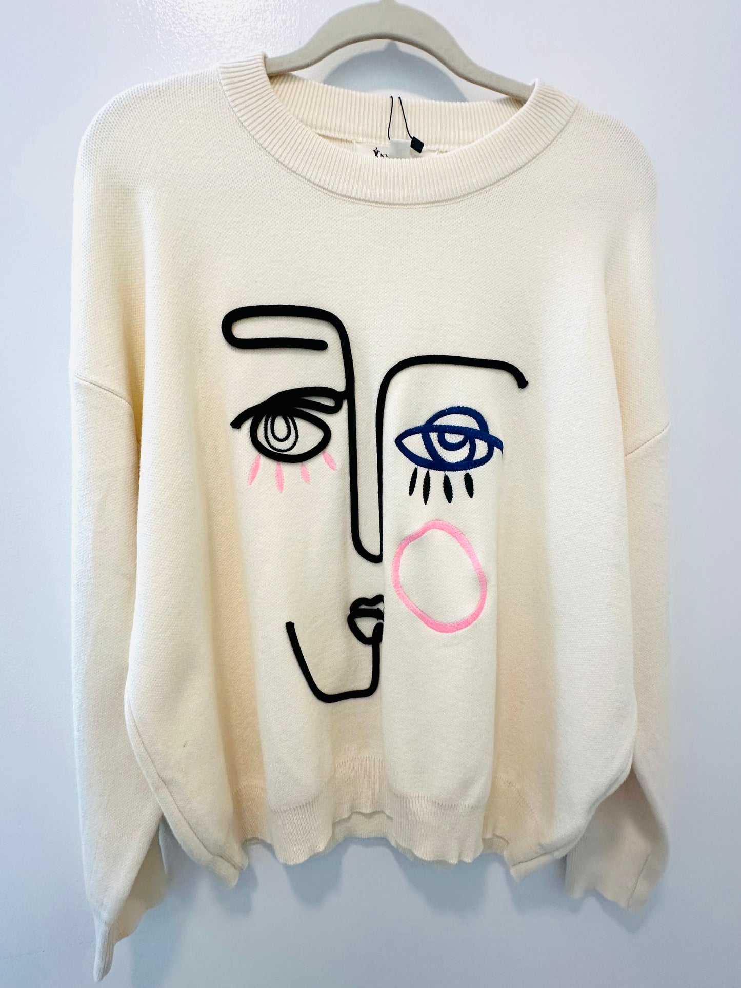 Abstract Print Ivory  Sweater Top