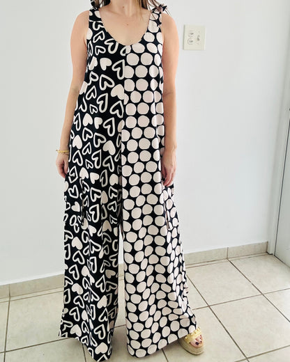 Black and White Print Jumpsuit By Liliana Esquivia