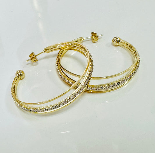 Rhinestone Gold Hoop Earrings