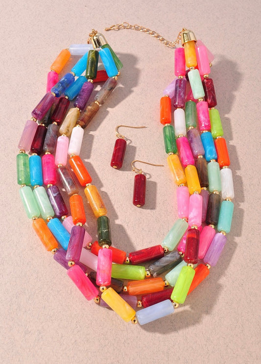 Resin Beaded Multi color Necklace Set