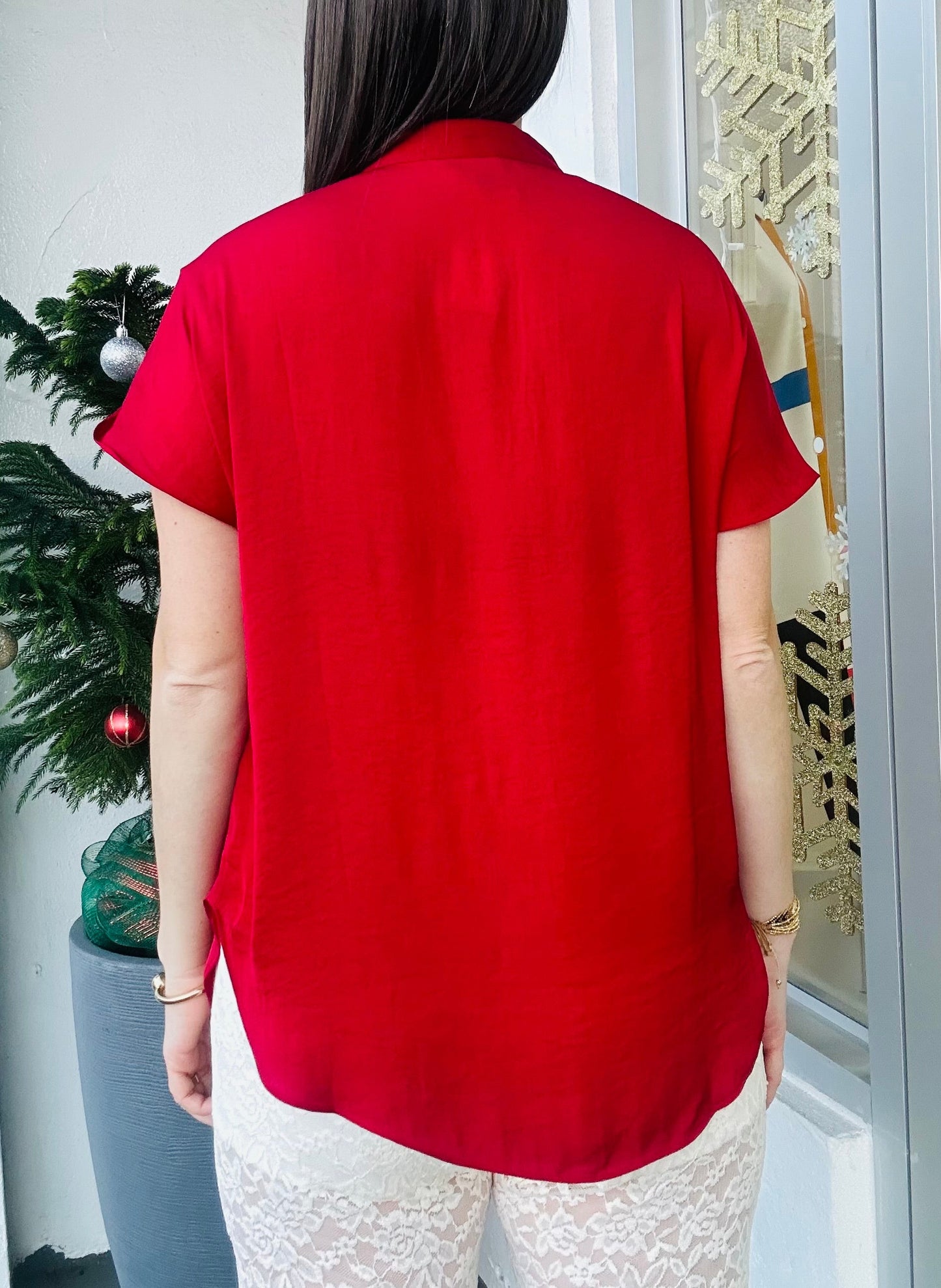 Drop shoulder Red Blouse