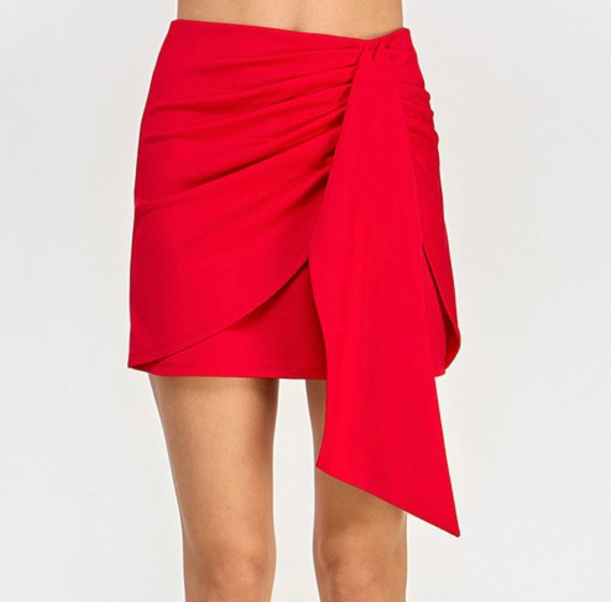 Red Ruched mini Skirt with Strap