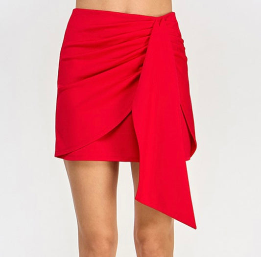 Red Ruched mini Skirt with Strap