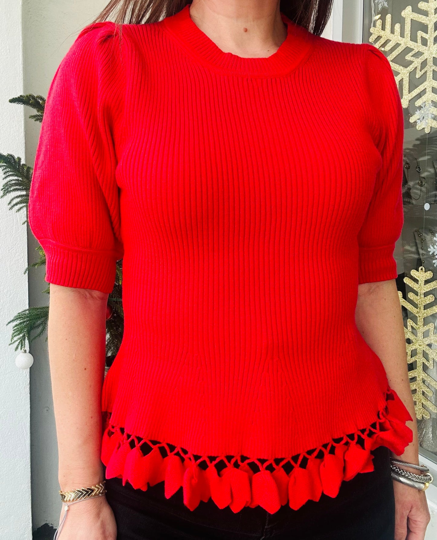 Red Cozy Sweater Top