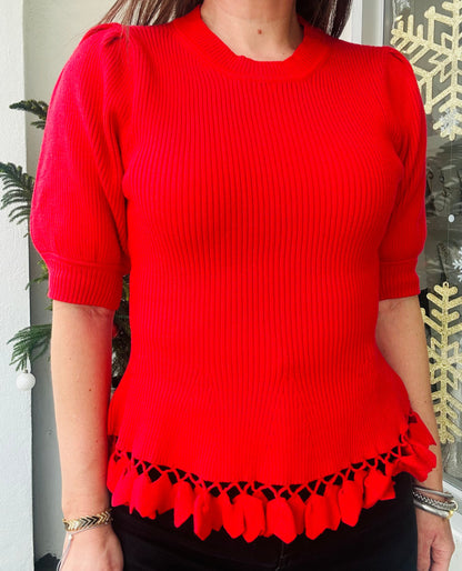 Red Cozy Sweater Top