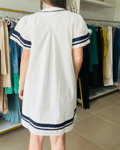 White /Navy A line Dress