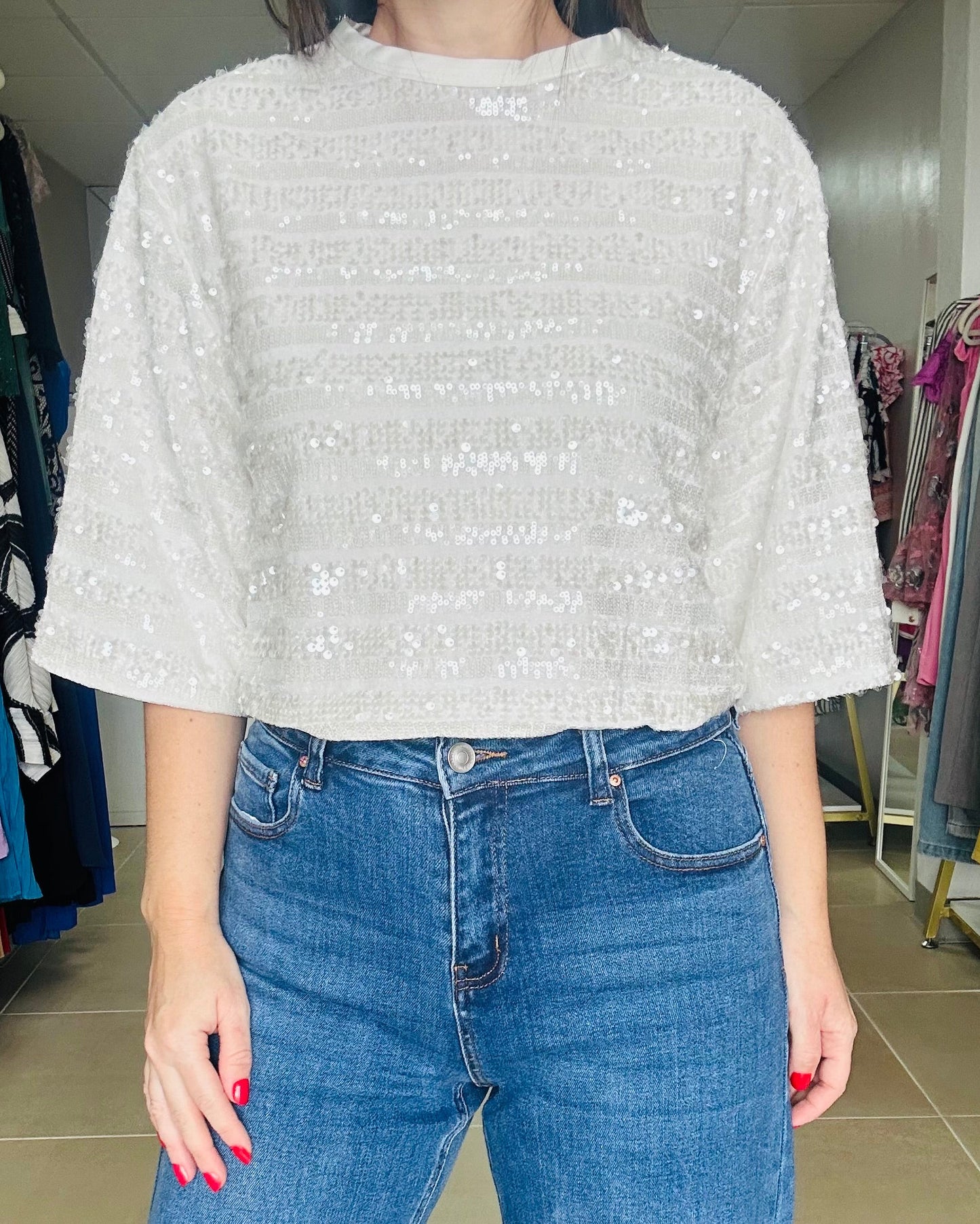 White sequin Top