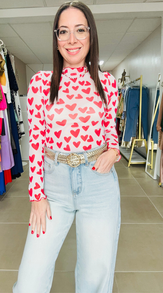 Red Heart Mesh Top