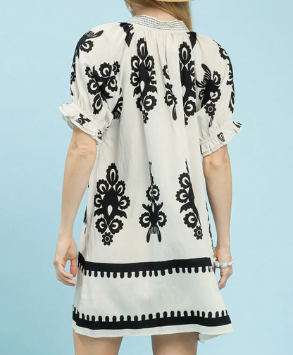 V-Neck Black & White Tunic Dress