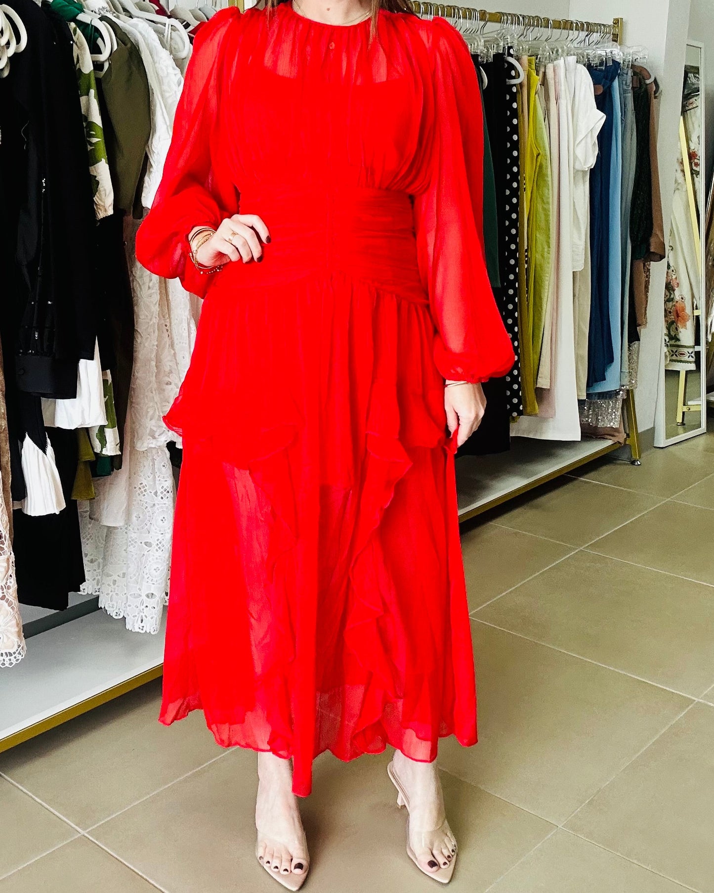 Sheer Red Tomato Maxi Dress
