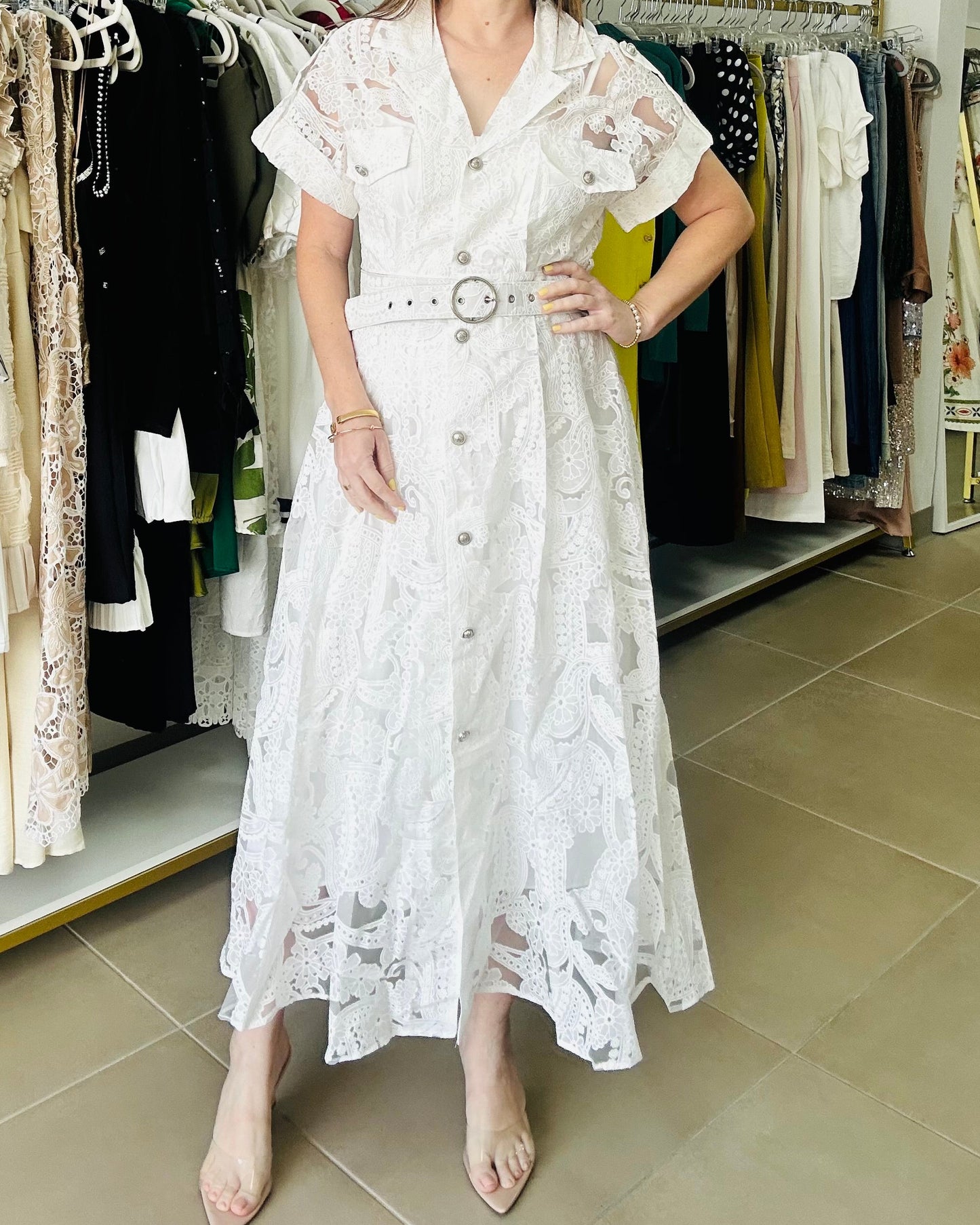 White Lace Sheer Maxi Dress