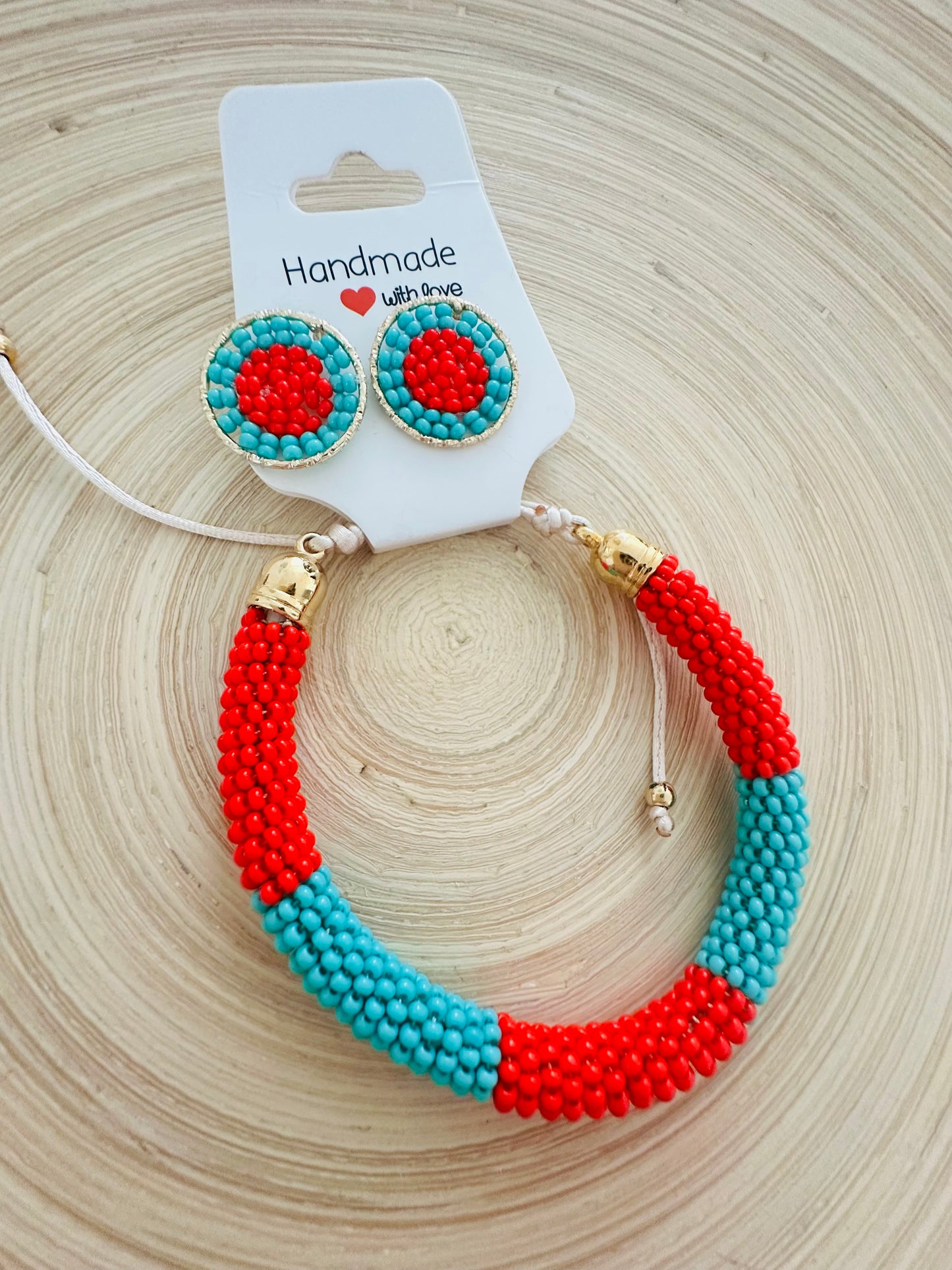 Red / Tuurquoise Beaded Set