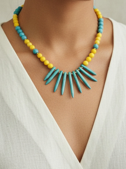 Spikes Yellow/ Turquoise Necklace