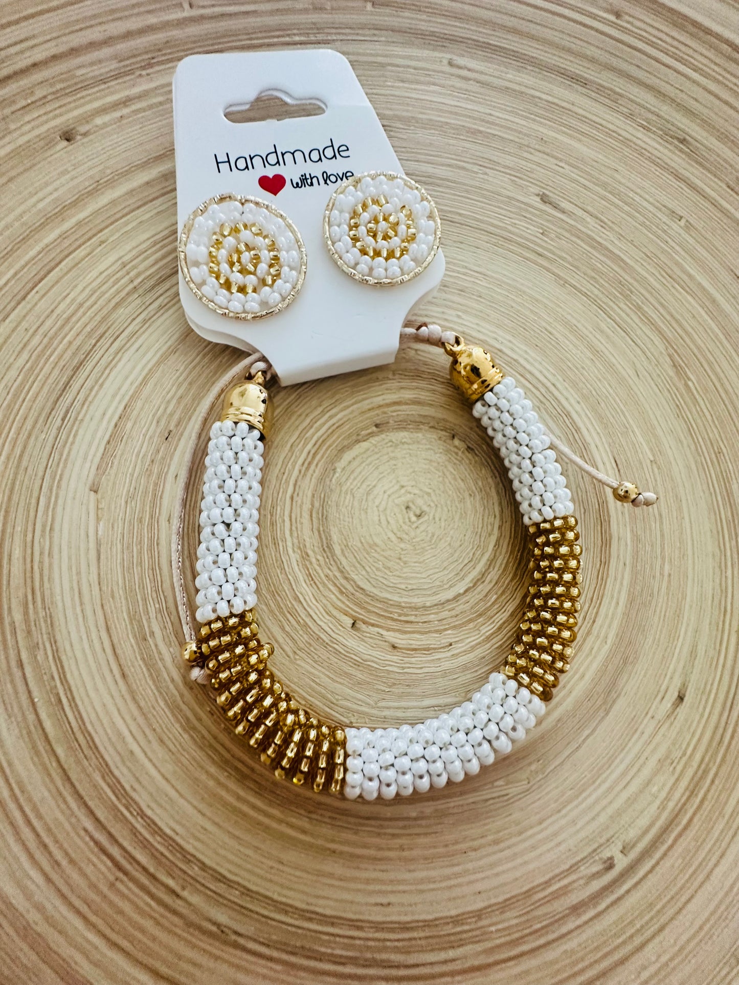 White / Gold Beaded Set