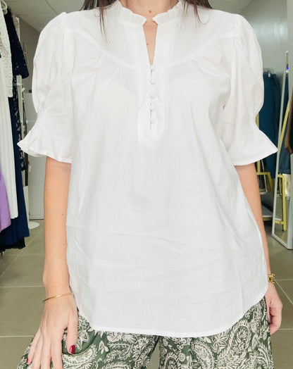 Off White  Smocked Sleeve Top