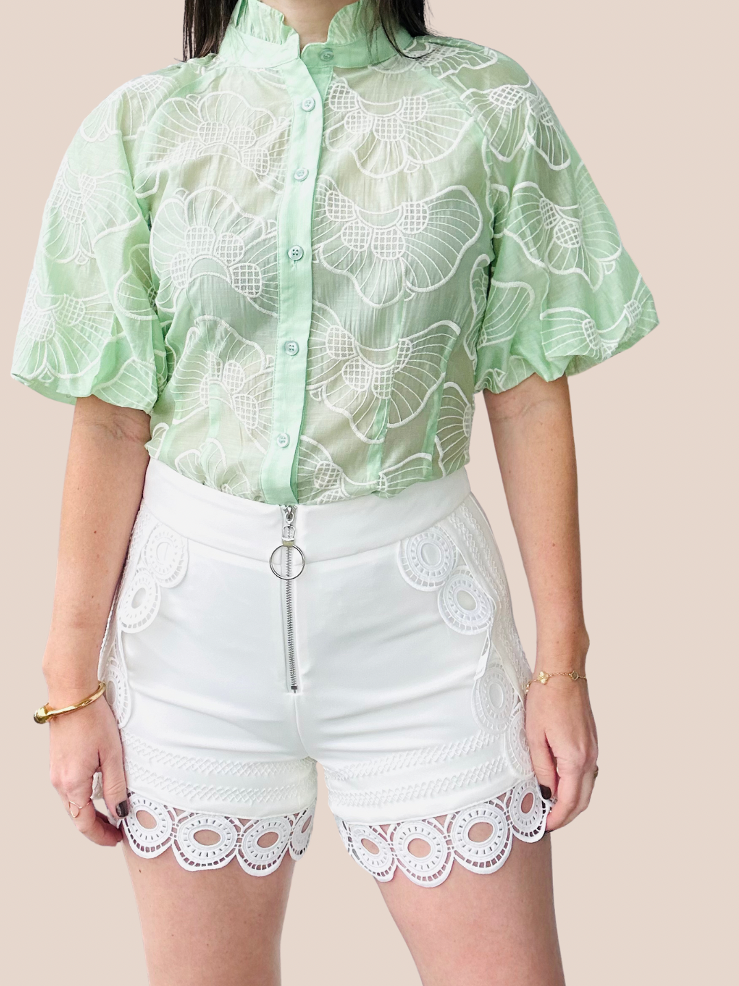 Green Embroidery Top by Gracia