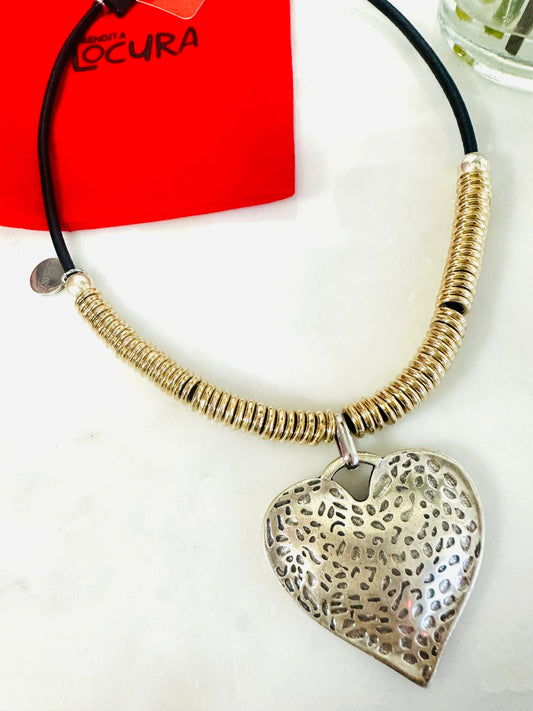 B.L Silver Heart Leather Necklace