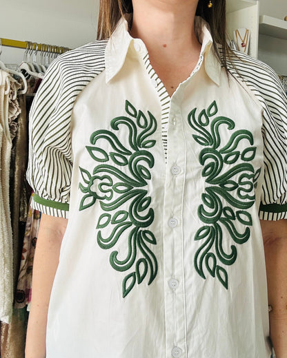 Green Stripes/ Embroidery Top