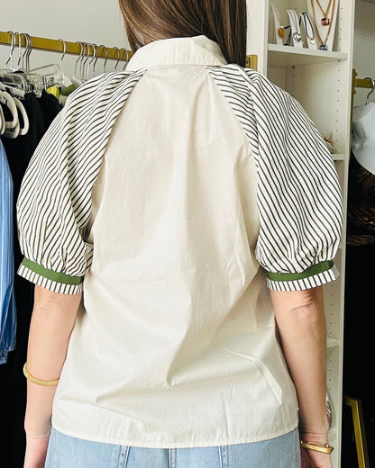 Green Stripes/ Embroidery Top