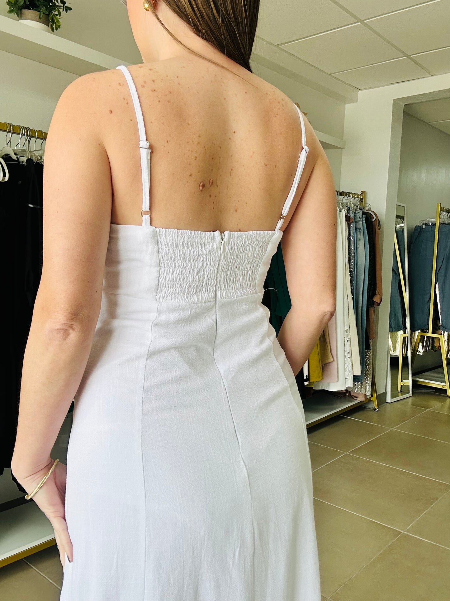 White Crochet Details Maxi Dress