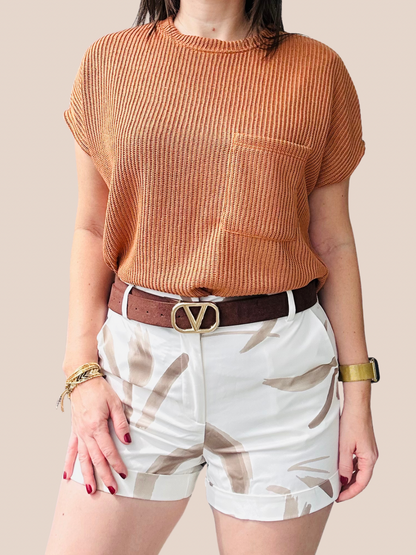 White/ Brown Details Short