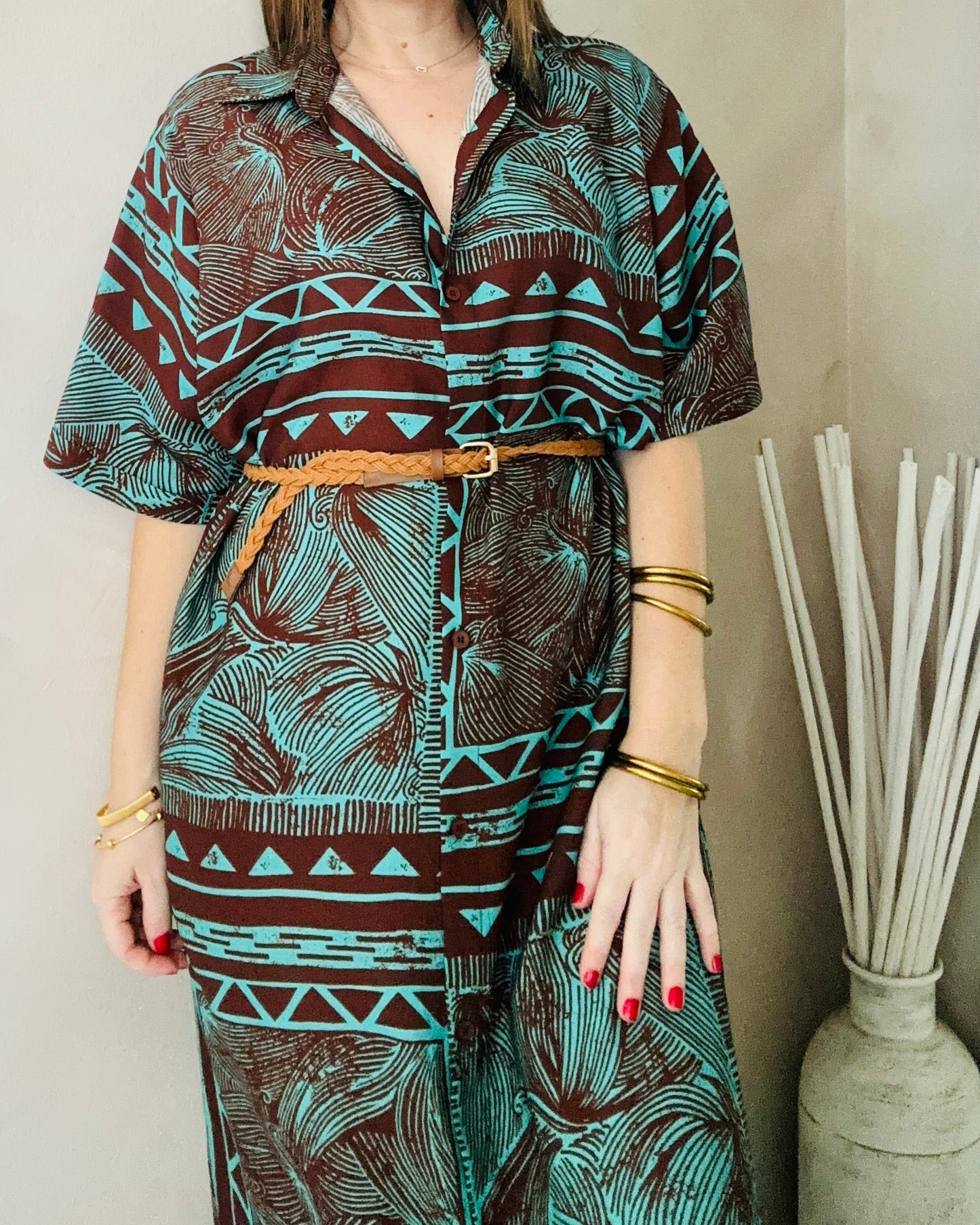 Turquoise/Brown  Maxi Dress-Shirt