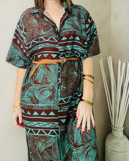 Turquoise/Brown  Maxi Dress-Shirt