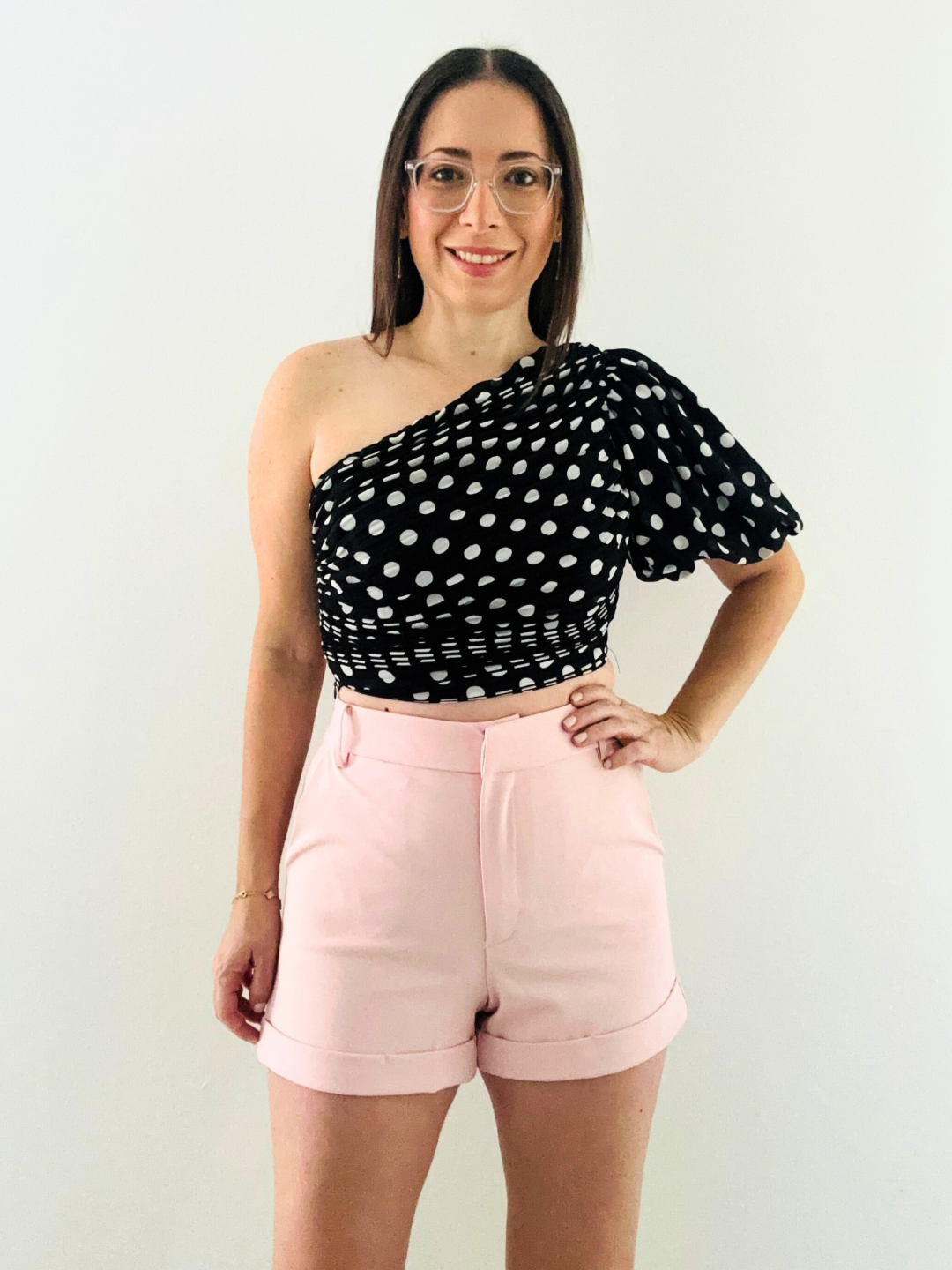 High waisted Pink Solid Short