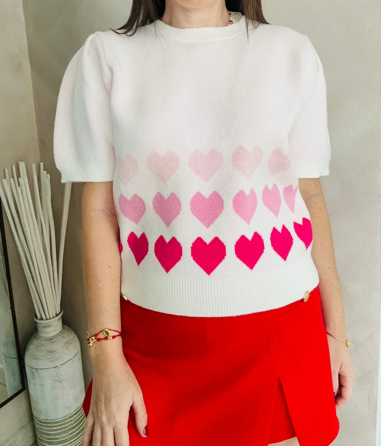 Light Pink Hearts Sweater Top